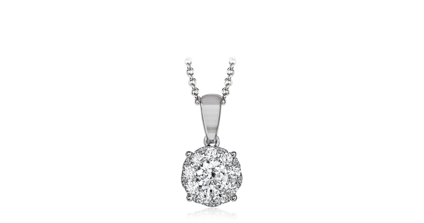 18k white gold and diamonds pendant features a grouping of .49 ctw of white round brilliant diamonds