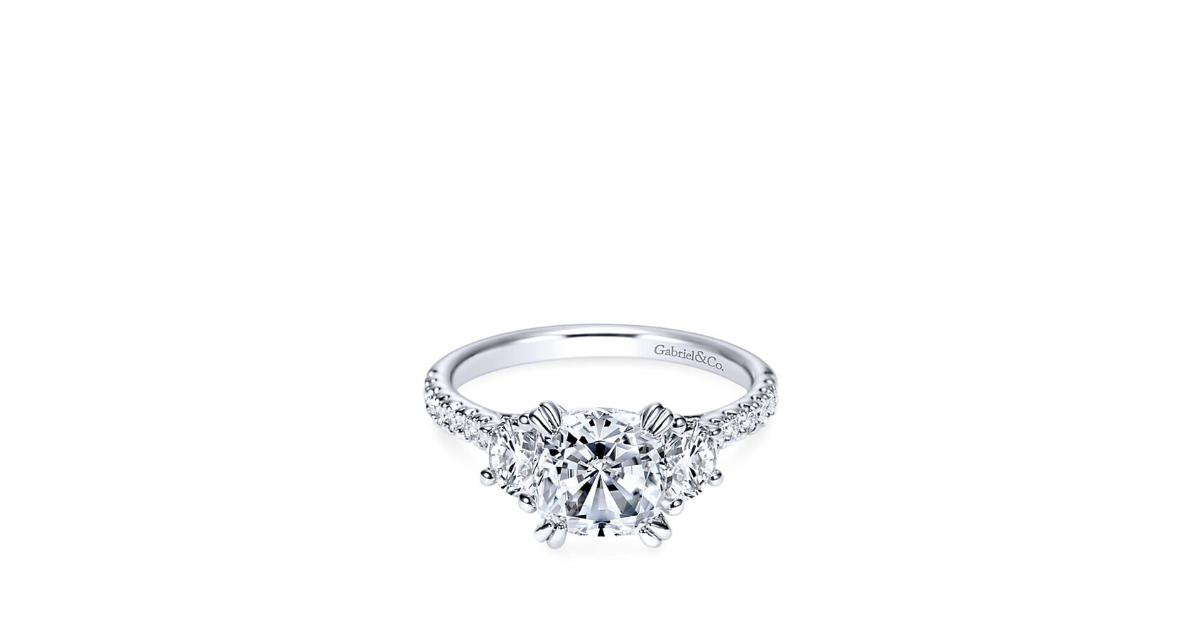 This classic Victorian ring has its diamond side stone setting sweeping upward towards the center stone